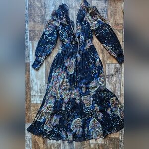 Anthropologie NWT Smocked Maxi Dress XS Petite Low V-Neck Stretch